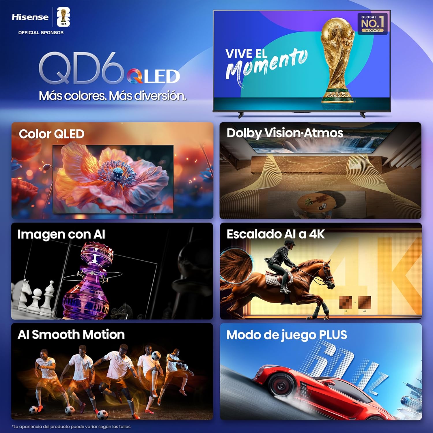 Hisense Television QD6QFM (Modelo 2025) Pantalla 43 Pulgadas,QLED Smart Fire TV UHD 4K,Control Remoto por Voz con Alexa,Escalado AI a 4K,Dolby Vision Atmos, Modo de Juego Plus