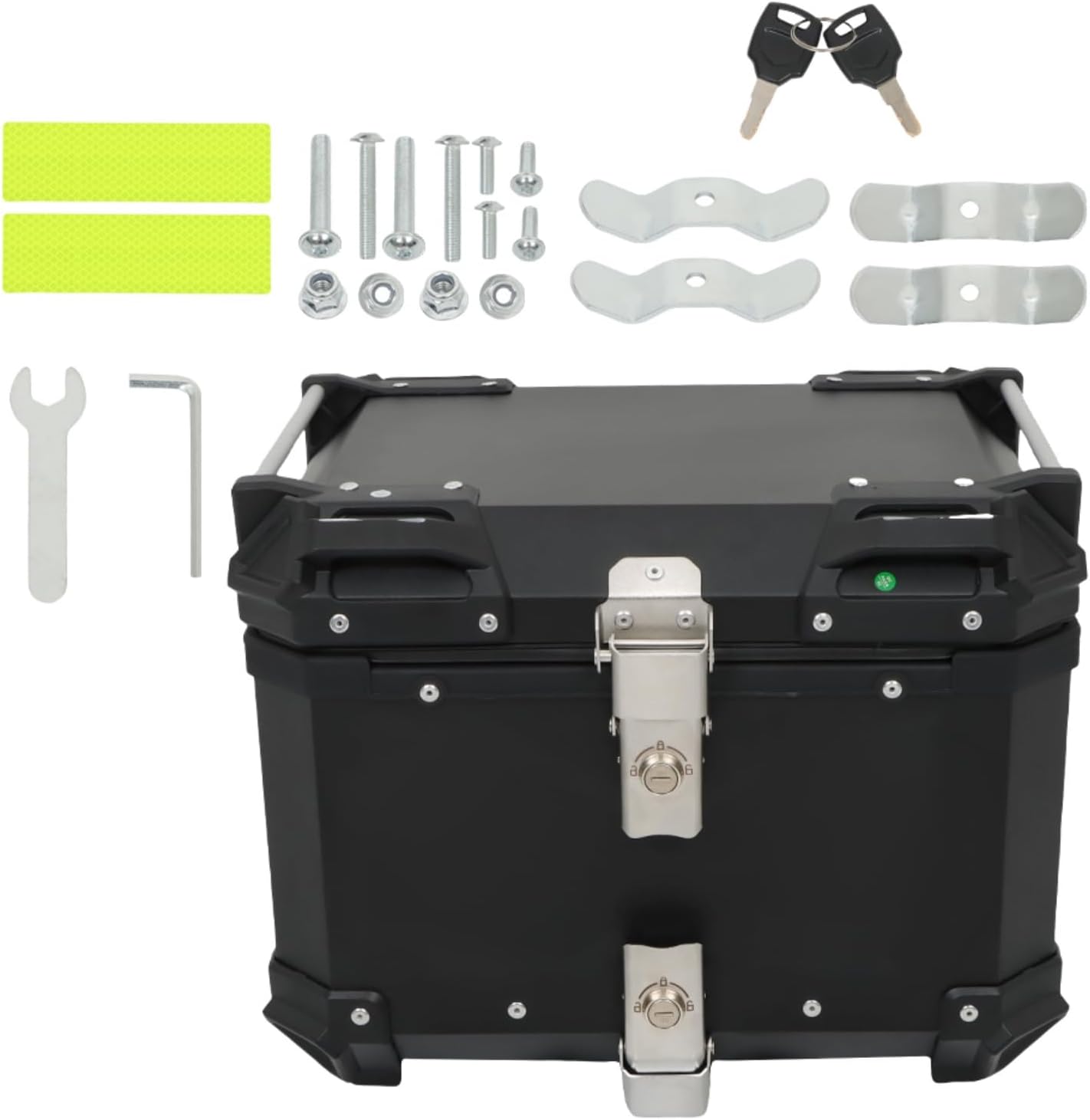 Labwork - Caja trasera para motocicleta de 45 l, con placa de montaje, aleación de aluminio dura, cierre de seguridad contra robo, metal plateado, caja trasera para maletero