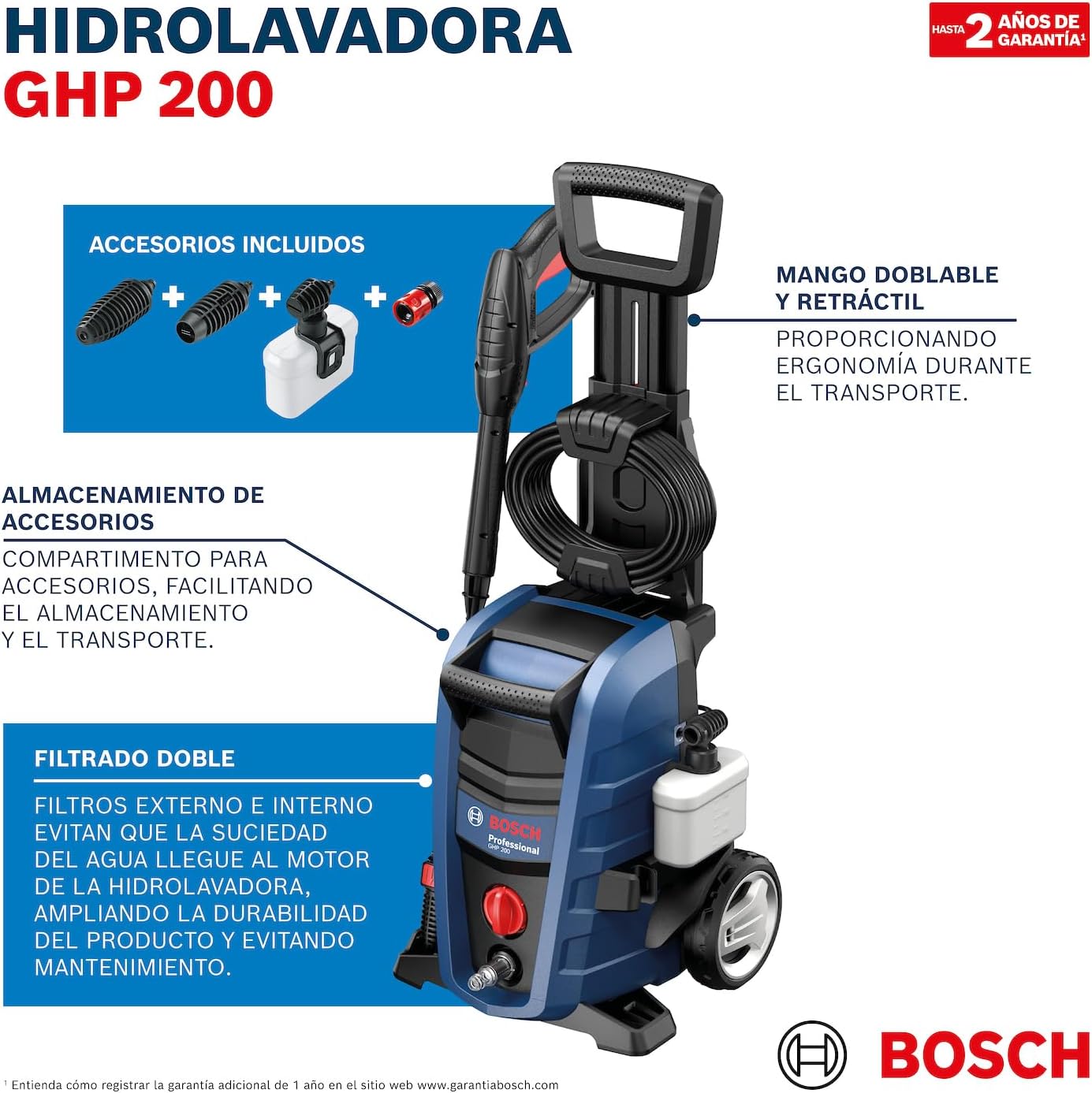 Bosch Hidrolavadora GHP 200 2000 PSI 127V con Manguera 6 MTS