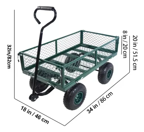 Carro Carrito De Jardín Para Carga Multiusos 400 Kgcarro De Jardín De Cuatro Ruedas Para Exteriores, Con Estructura De Acero Desmontable Lateral, Resistente Y Duradero