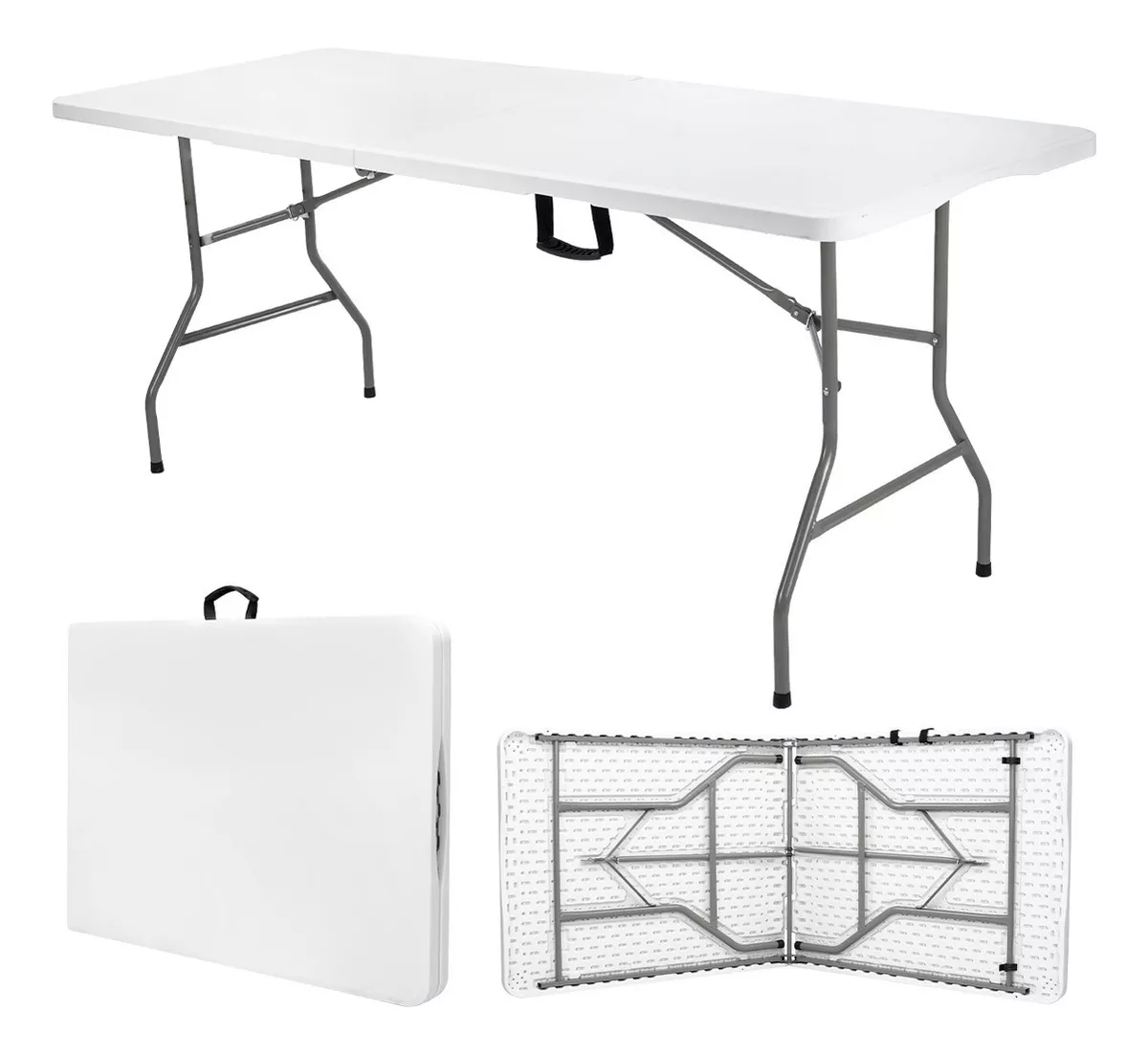 Mesa Plegable Plástico Tipo Portafolio 1.80m Portátil Jardín Color Negro