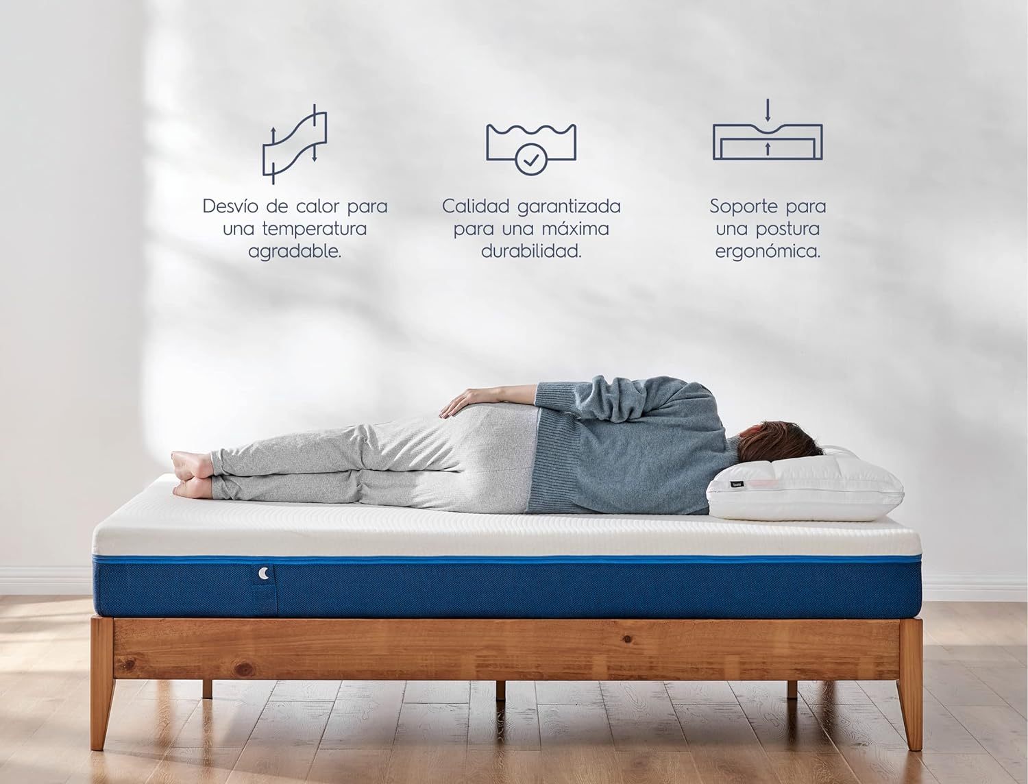 Luuna Colchón Blue Individual, Espumas certificadas, Hecho en México, 3 Capas de Espuma, Memory Foam, Durabilidad, Colchón en Caja