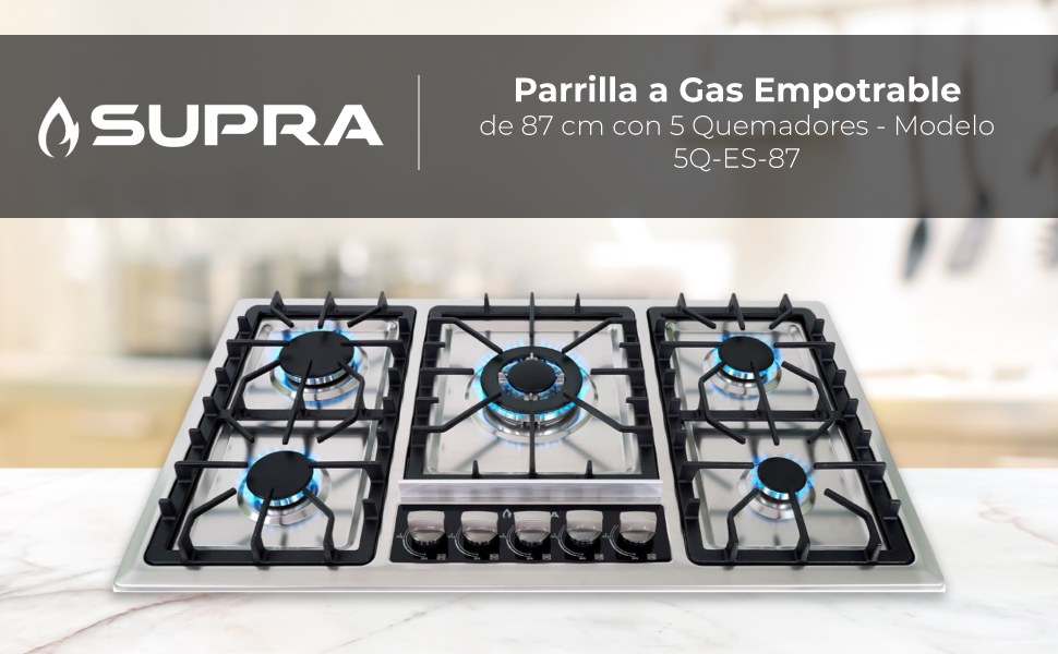 SUPRA Parrilla a Gas Empotrable de 87 cm con 5 Quemadores