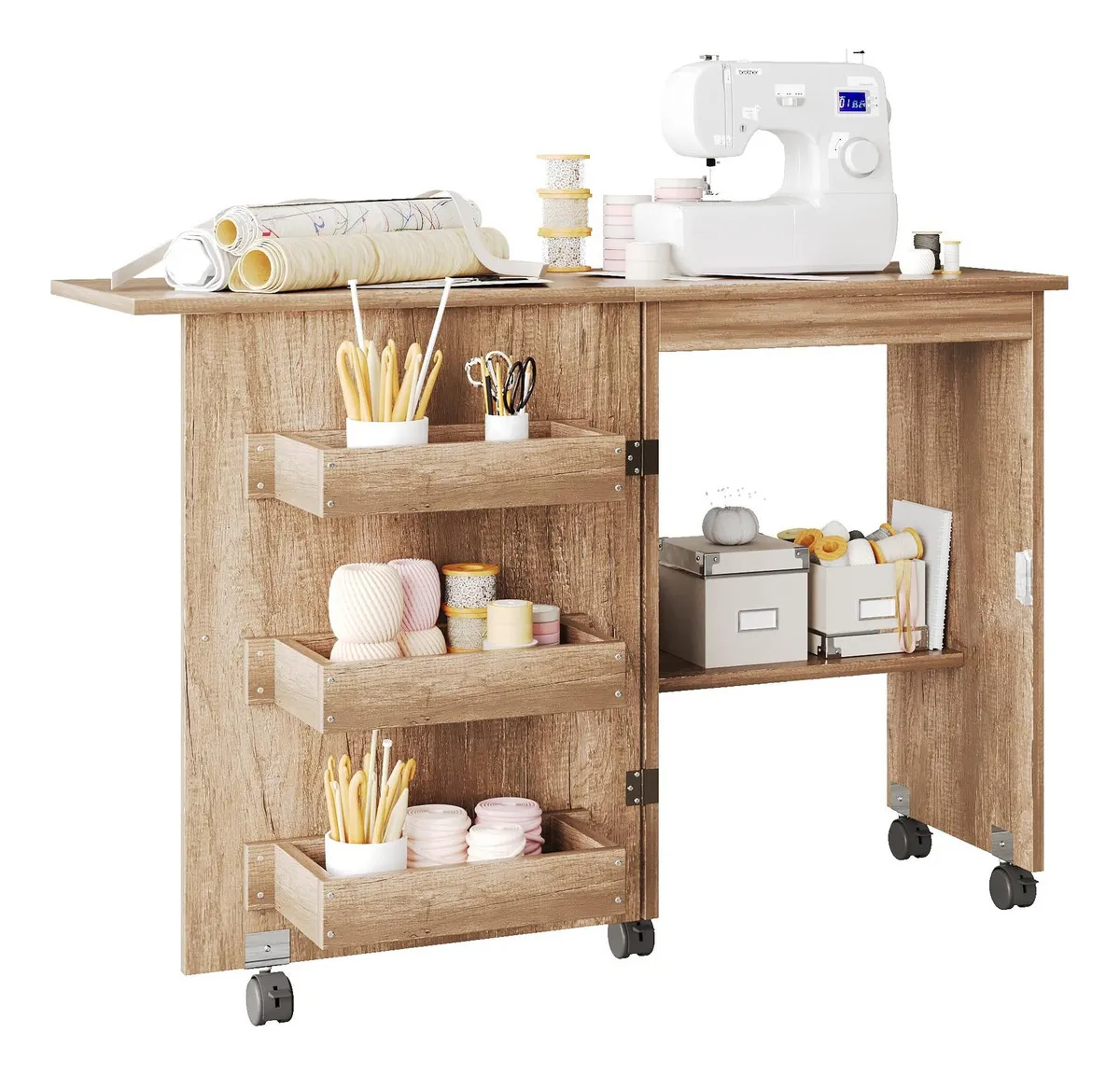 Mesa De Coser Plegable Multiusos 116cm Para Artesanías Y Computado Color De La Madera Buerprec
