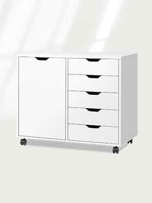 C&oacute;moda de madera de 5 cajones con puerta