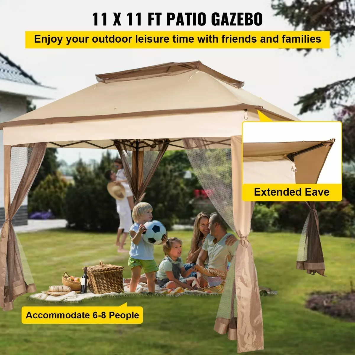 Toldo de tienda impermeable plegable reforzado Vevor 3,3 m * 3,3 m