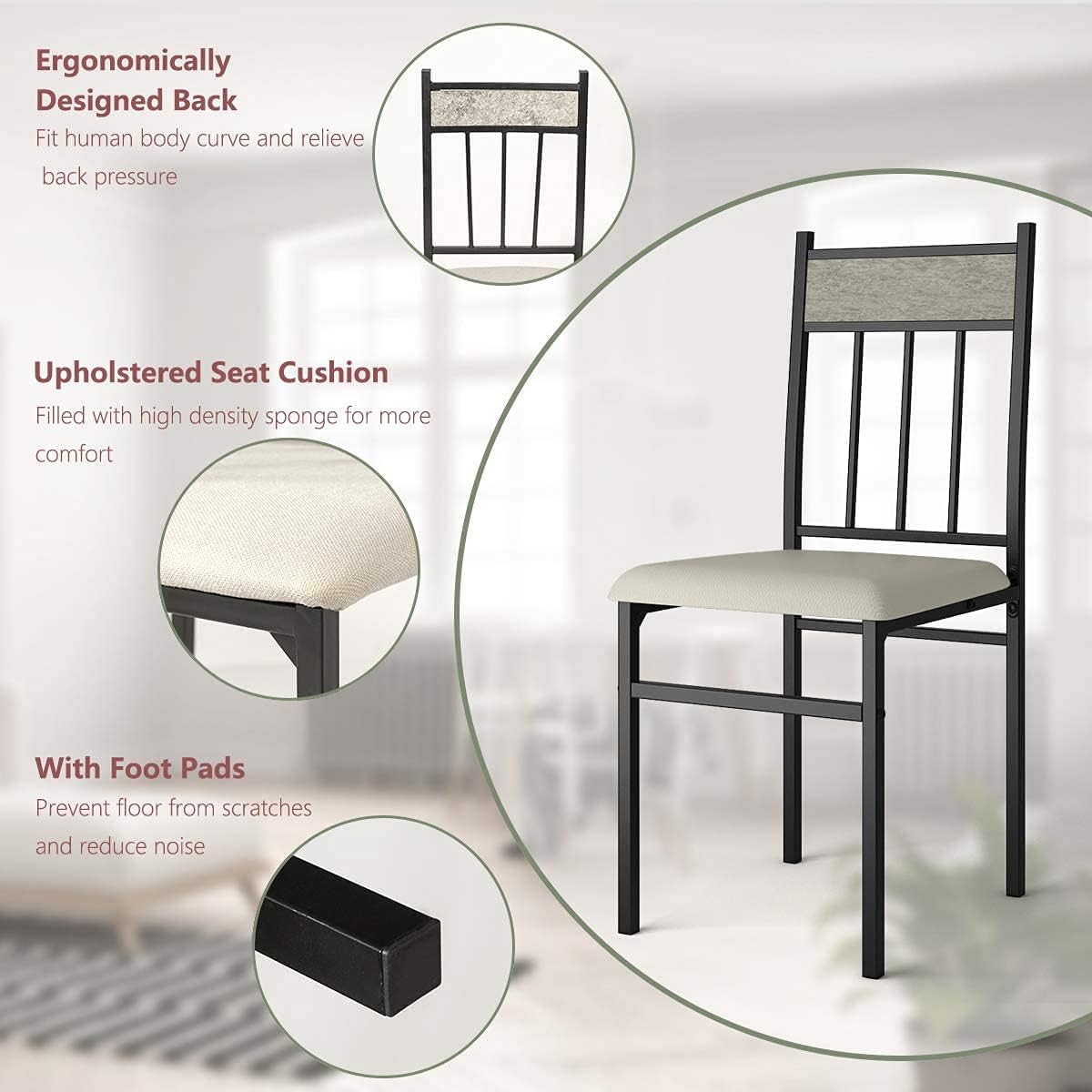 Juego de mesa de comedor de cocina de 5 piezas Tangkula, juego de mesa y sillas modernas que incluye 1 mesa rectangular y cuatro sillas de respaldo alto, marco de metal y asiento acolchado, tablero de mesa de mármol sintético (gris)