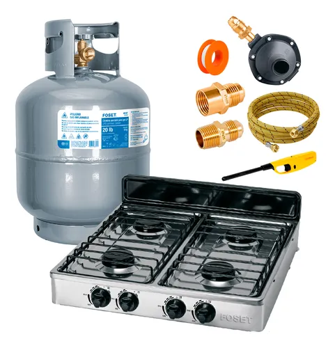 Kit Parrilla 4 Quedamores C/ Tanque Gas 9kg Y Instalacion