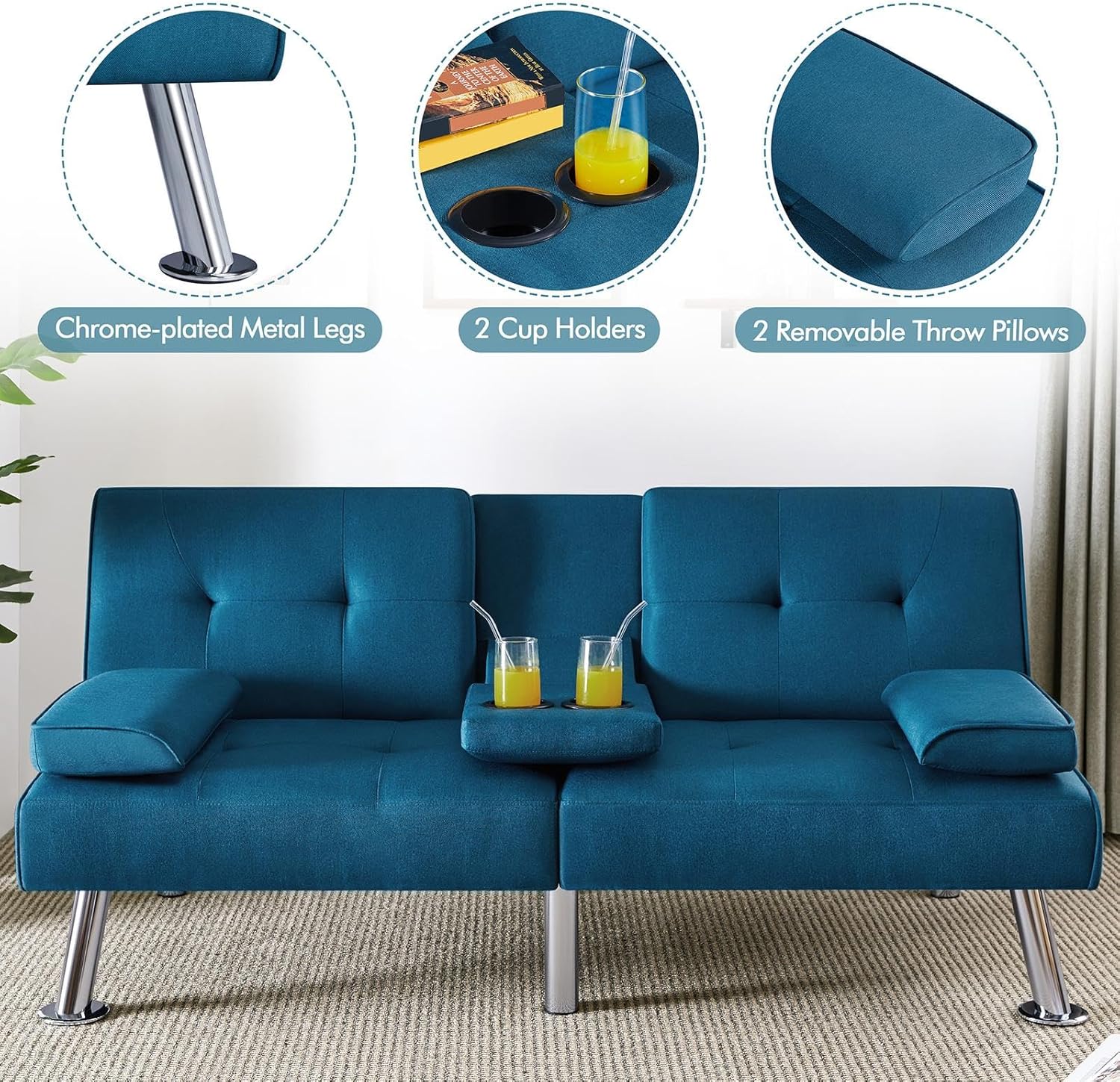 Yaheetech - Sofá Cama Convertible Ajustable, Moderno sillón reclinable de Piel sintética Reversible, sofá Cama Plegable, reposabrazos extraíbles, portavasos, 3 ángulos, Capacidad de 700 Libras, Color