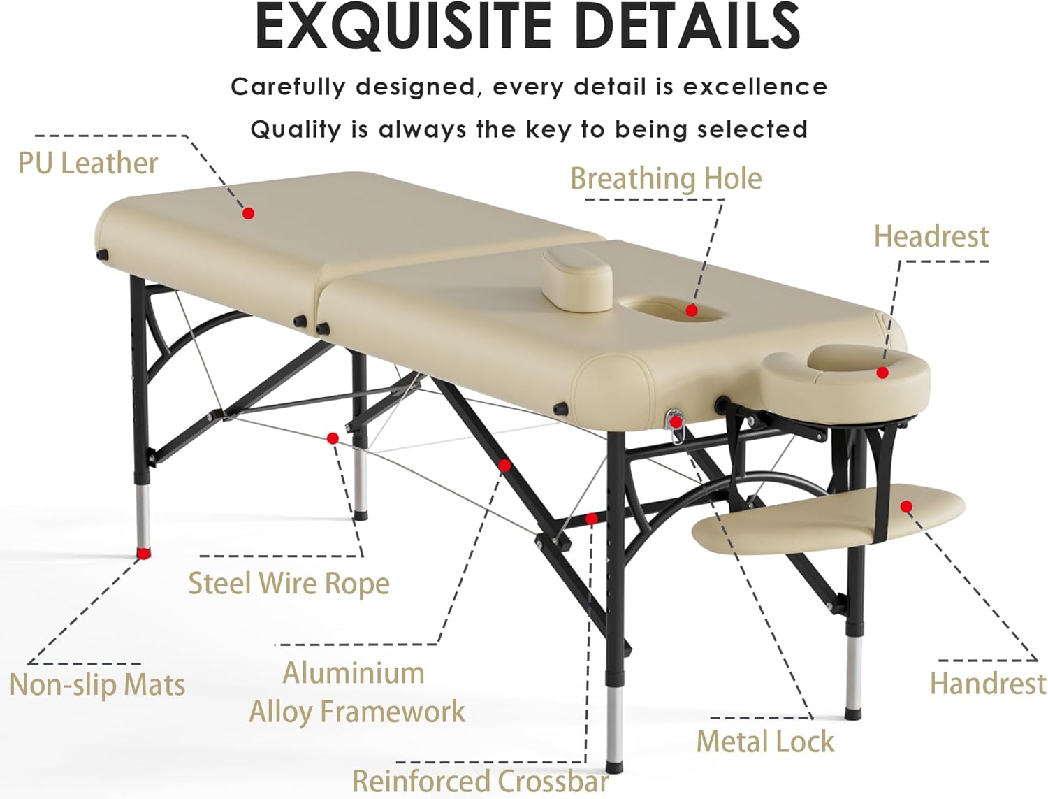 CLORIS - Mesa de masaje profesional de 84 pulgadas, portátil, 2 plegables, ligera, para spa, cama de tatuaje, altura ajustable con bolsa de transporte y pierna de aluminio que soporta hasta 1000