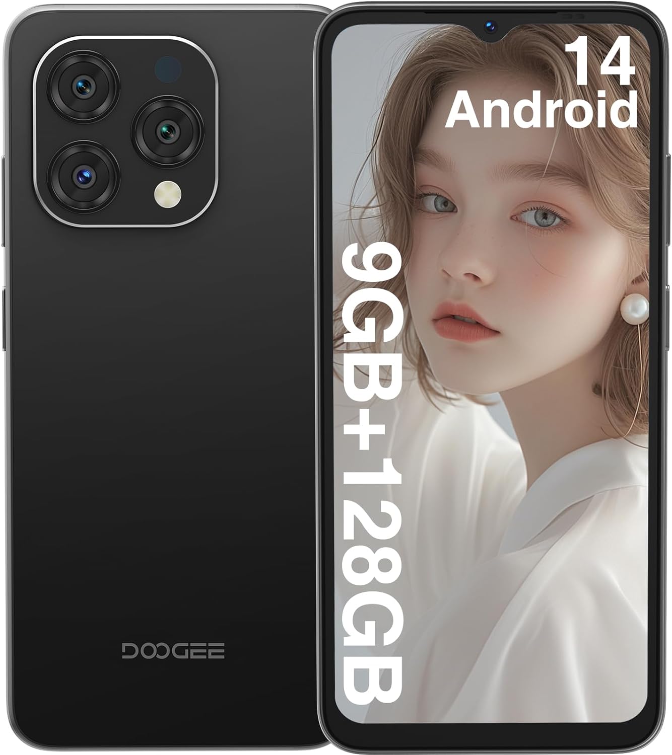 DOOGEE N55 Android 14 Teléfono móvil,9GB+128GB Expandible 1TB Teléfono Android,6.56" HD+ 90Hz Teléfono móvil Desbloqueado,5150mAh Batería,13MP+8MP,Dual SIM 4G Teléfono,Face Unlock,OTG/T-Mobile
