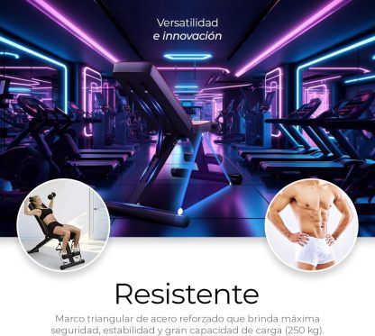 Raganet, Banco Fitness Multiposiscion, Banco de Addominales con 2 Ligas Incluidas, Asiento de Pesas Ajustable en 7 Posiciones, Soporta Hasta 250Kg, Negro