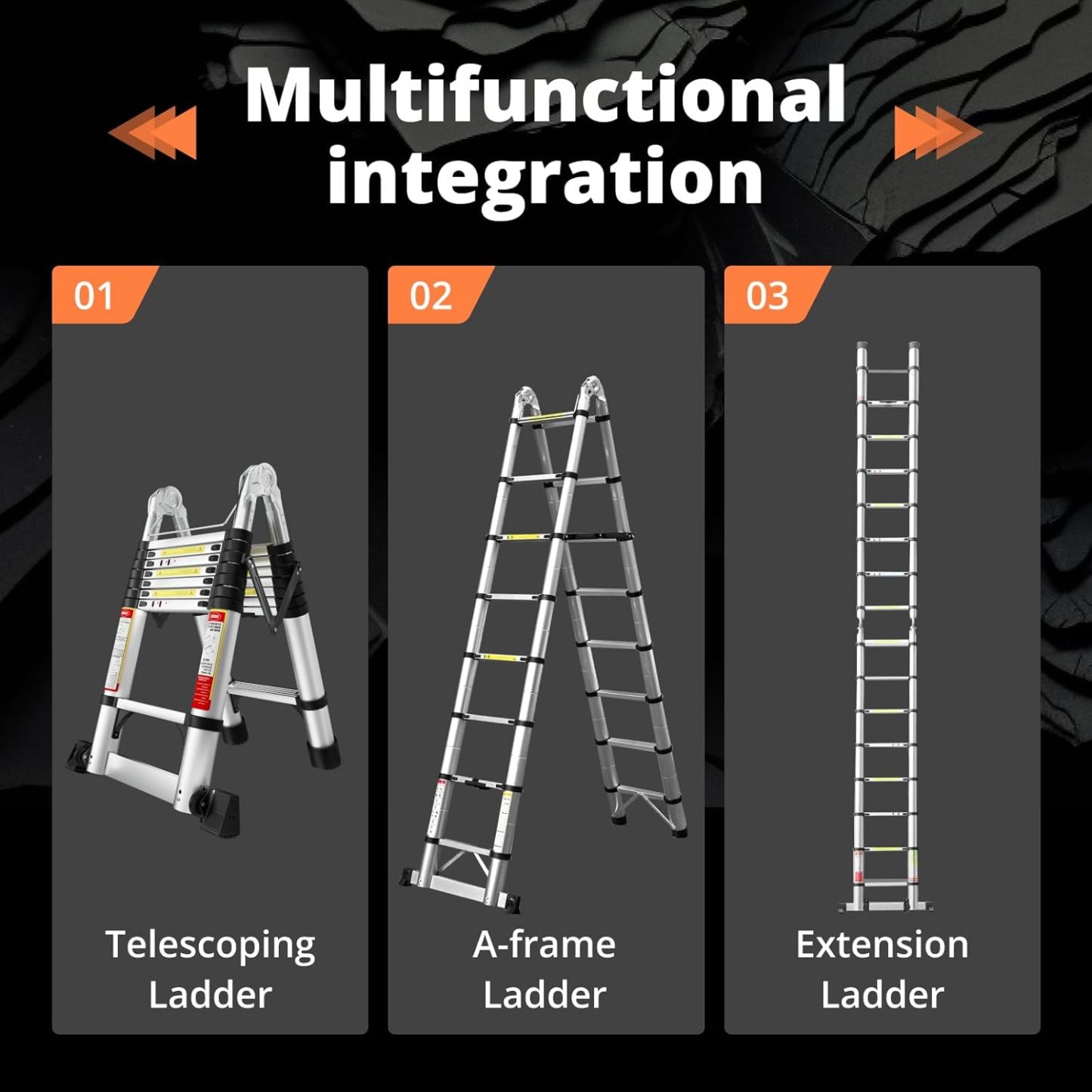 EvaStar - Escalera telescópica con marco A, escaleras telescópicas de aluminio ligeras con estabilizadores triangulares, barra estabilizadora y ruedas, escalera de extensión de capacidad de 350 libras