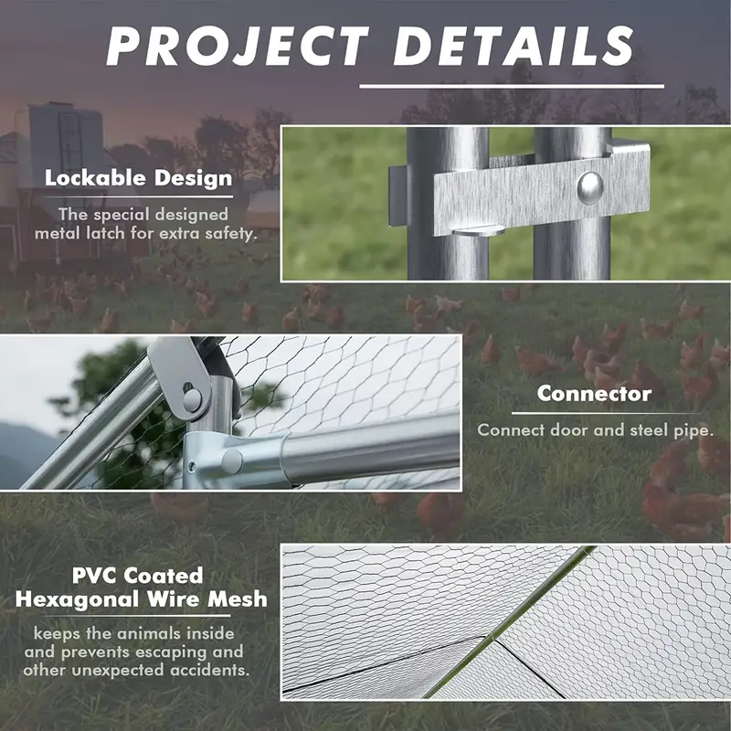 Pequeño gallinero de metal LEMBERI, corral para gallinas, jaula de alambre galvanizado para gallinas y patos, jaulas para conejos con cubierta impermeable y antiultravioleta para exteriores, patio trasero y granja