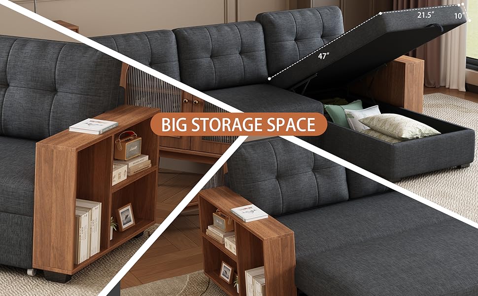 Sof&aacute; cama reversible con gran espacio de almacenamiento