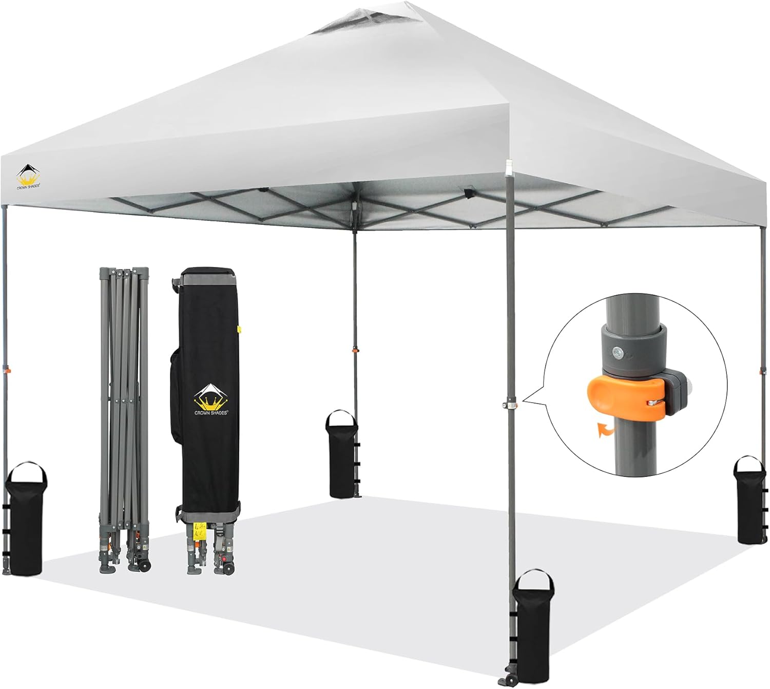 CROWN SHADES - Toldo desplegable de 3.60 x 3.60 metros, toldo patentado de un empuje con bolsa de transporte con ruedas, 8 estacas y 4 cuerdas, negro