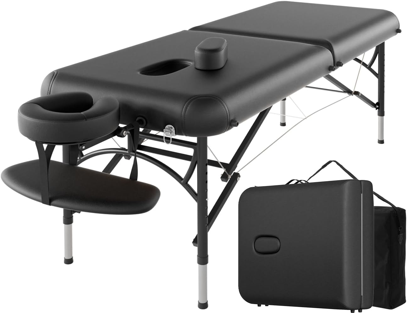 CLORIS - Mesa de masaje profesional de 84 pulgadas, portátil, 2 plegables, ligera, para spa, cama de tatuaje, altura ajustable con bolsa de transporte y pierna de aluminio que soporta hasta 1000