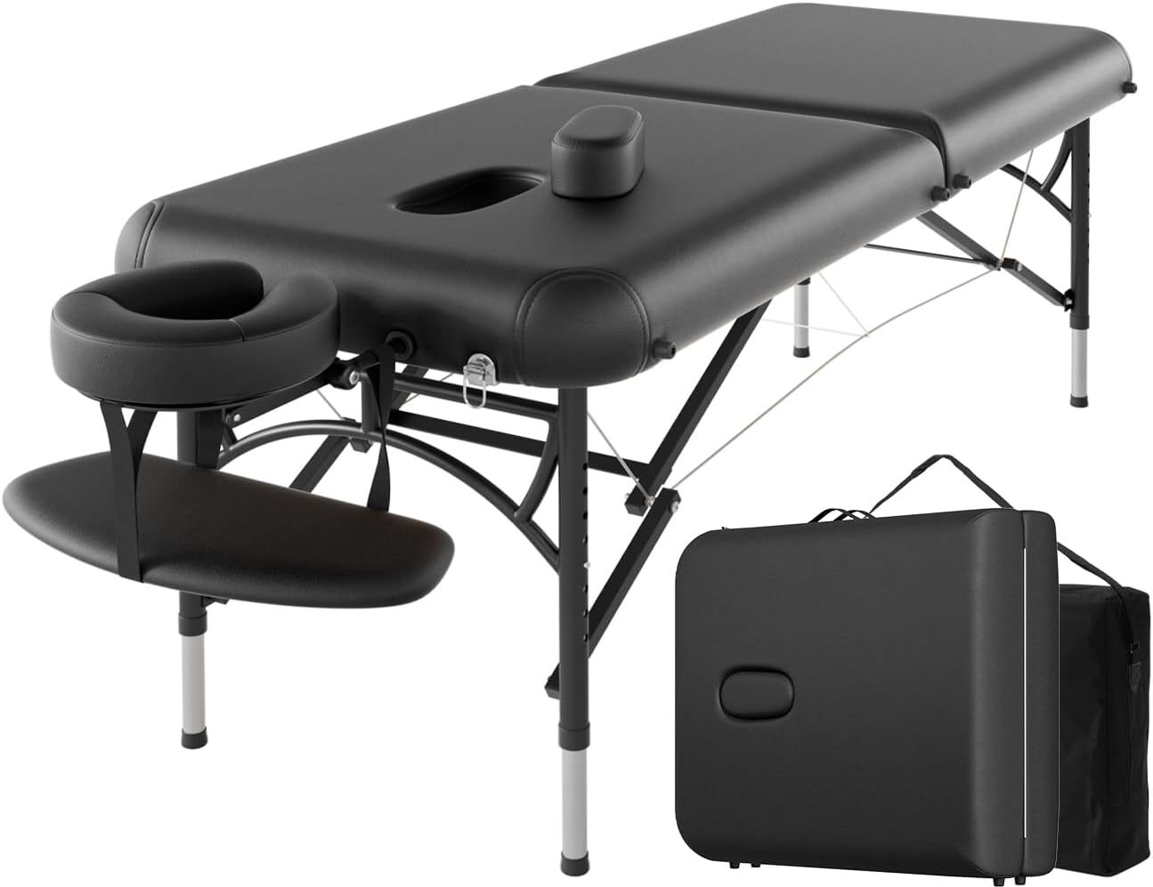 CLORIS - Mesa de masaje profesional de 84 pulgadas, portátil, 2 plegables, ligera, para spa, cama de tatuaje, altura ajustable con bolsa de transporte y pierna de aluminio que soporta hasta 1000