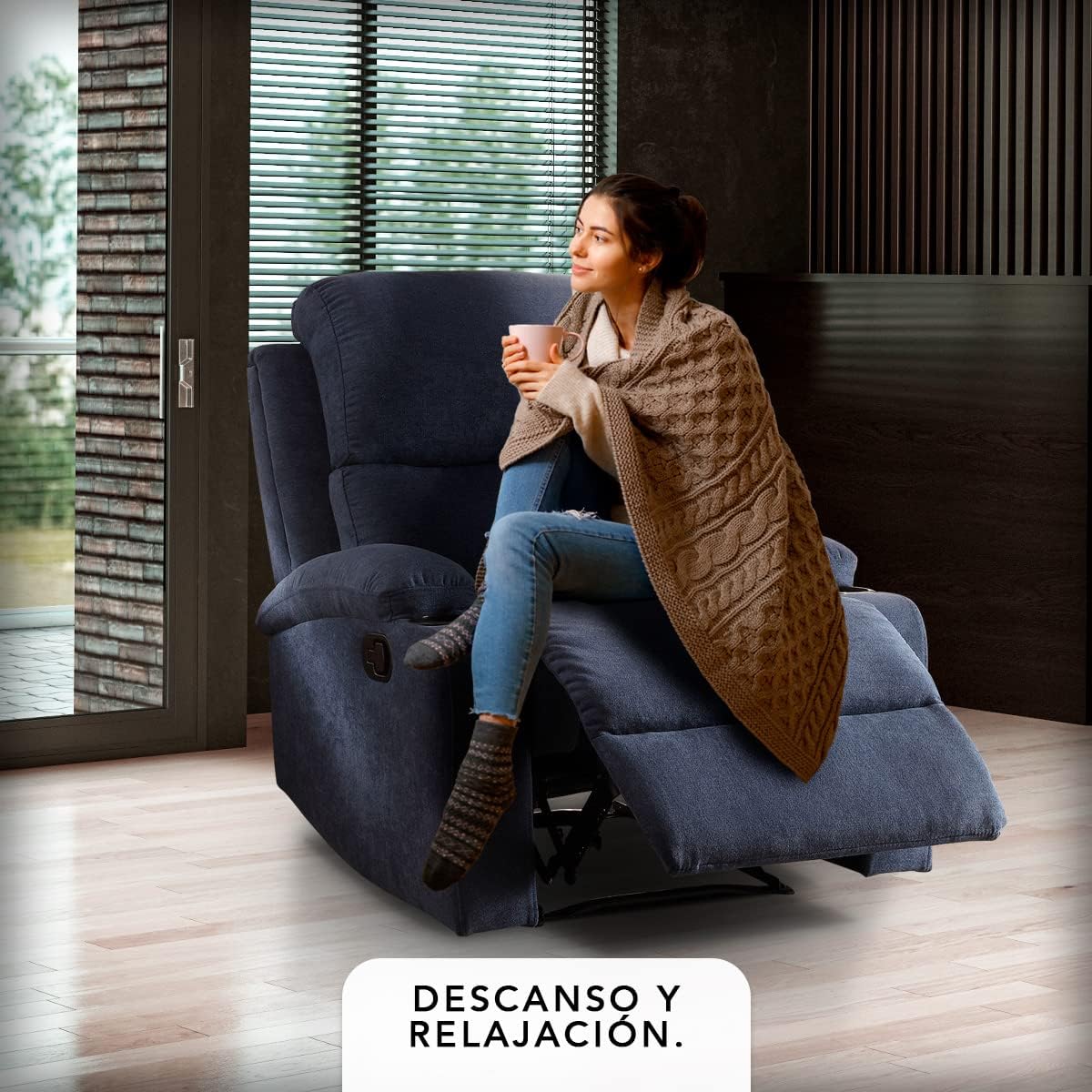 Sillon Reclinable para Adultos Individual - Brady - con Sistema Manual - Reposet de Tela - Varios Colores (Gris).