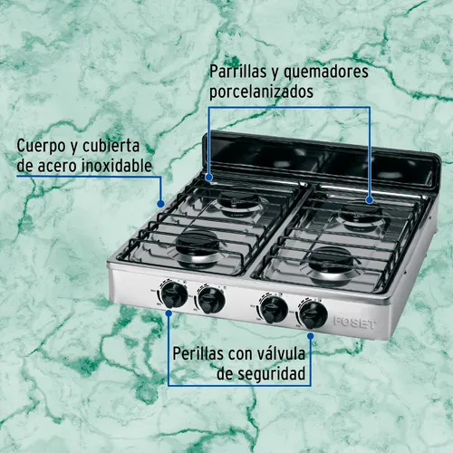 Kit Parrilla 4 Quedamores C/ Tanque Gas 9kg Y Instalacion