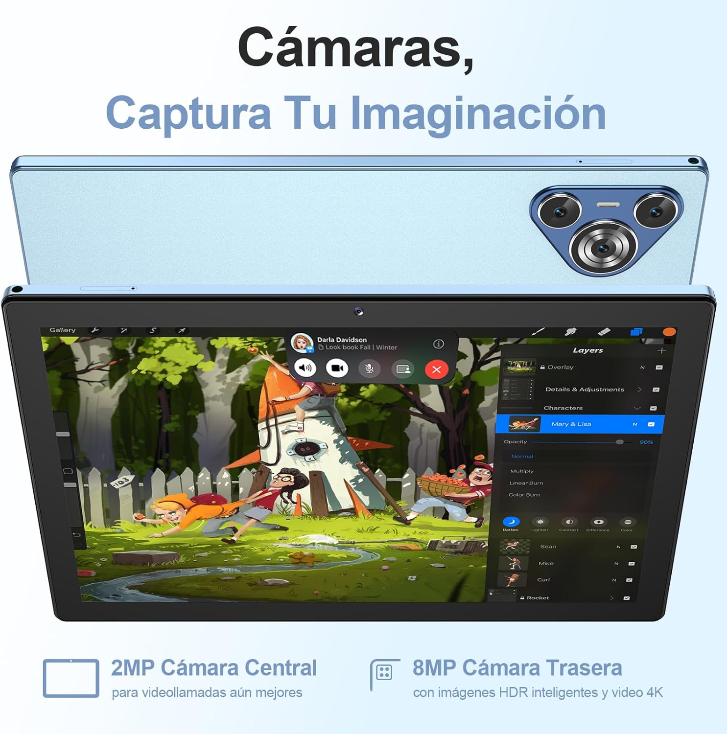 Tablet, Tablets Android 14 de 10.1", 8GB RAM 256GB ROM 1TB Expandible, Octa-core 2.0GHz, 1280x800 IPS HD, Tableta con Cámara Dual de 2MP + 8MP, 8000 mAh Batería, 2025 Tablet con Lapiz, Teclado, Ratón