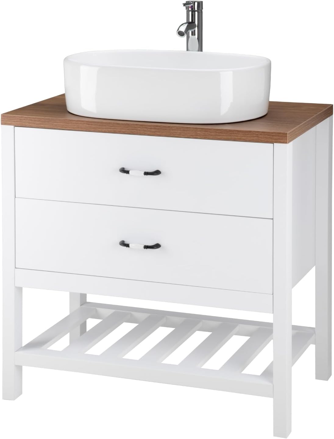 Kingshouse | Gabinete para Baño con Ovalín y Monomando – Mueble de Baño Lavamanos con 2 Cajones – Lavabo – Gabiente Organizador - Color Gris Mate – Fibra de Madera MDF – Lavamanos De Cerámica