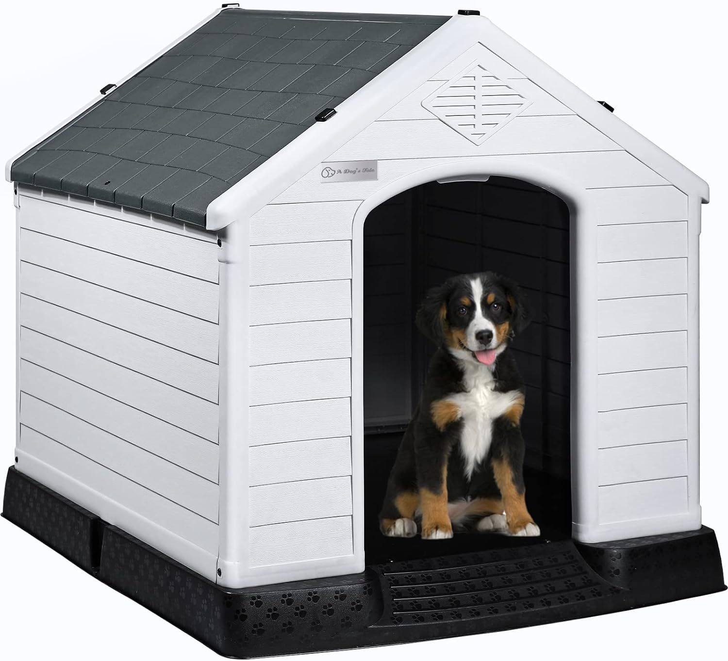 LEMBERI Casa de plástico duradera e impermeable para perros de tamaño pequeño a grande, casa de perro aislada para interiores y exteriores, refugio para cachorros con suelo elevado, fácil de montar, diseño de ventilación para perros