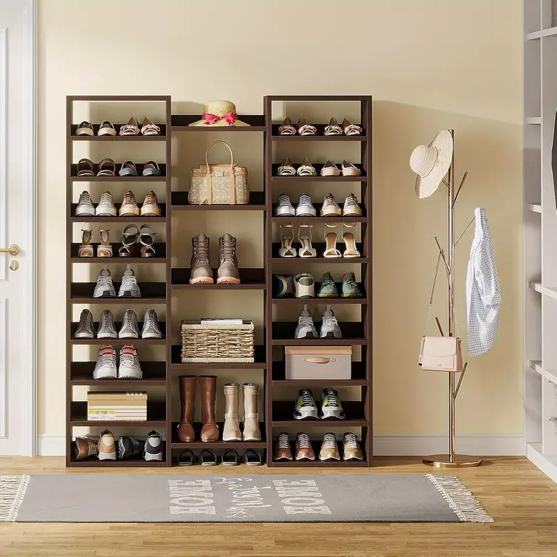 Estante para zapatos de 14 niveles, estante alto independiente para zapatos, gabinete de almacenamiento de zapatos de madera blanca con 22 cub&iacute;culos abiertos, organizador de zapatos de entrada ancha de 46 pares para la entrada, sala de estar detalles 8