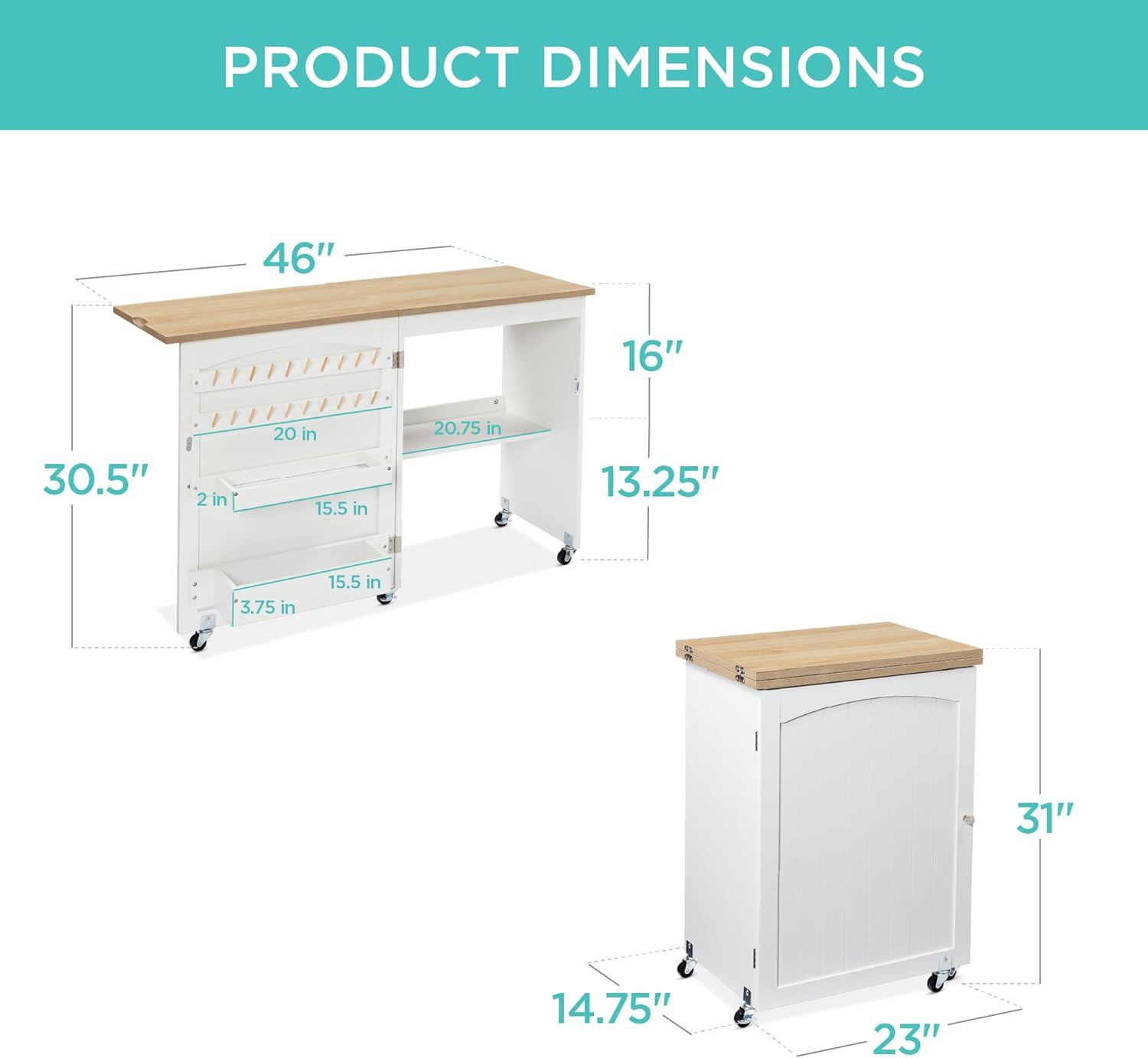 Best Choice Products - Mesa de coser plegable multiusos, estación de manualidades, diseño compacto, ruedas, estantes, almacenamiento, clavijas, puertas magnéticas, pomos de puerta de metal, blanca