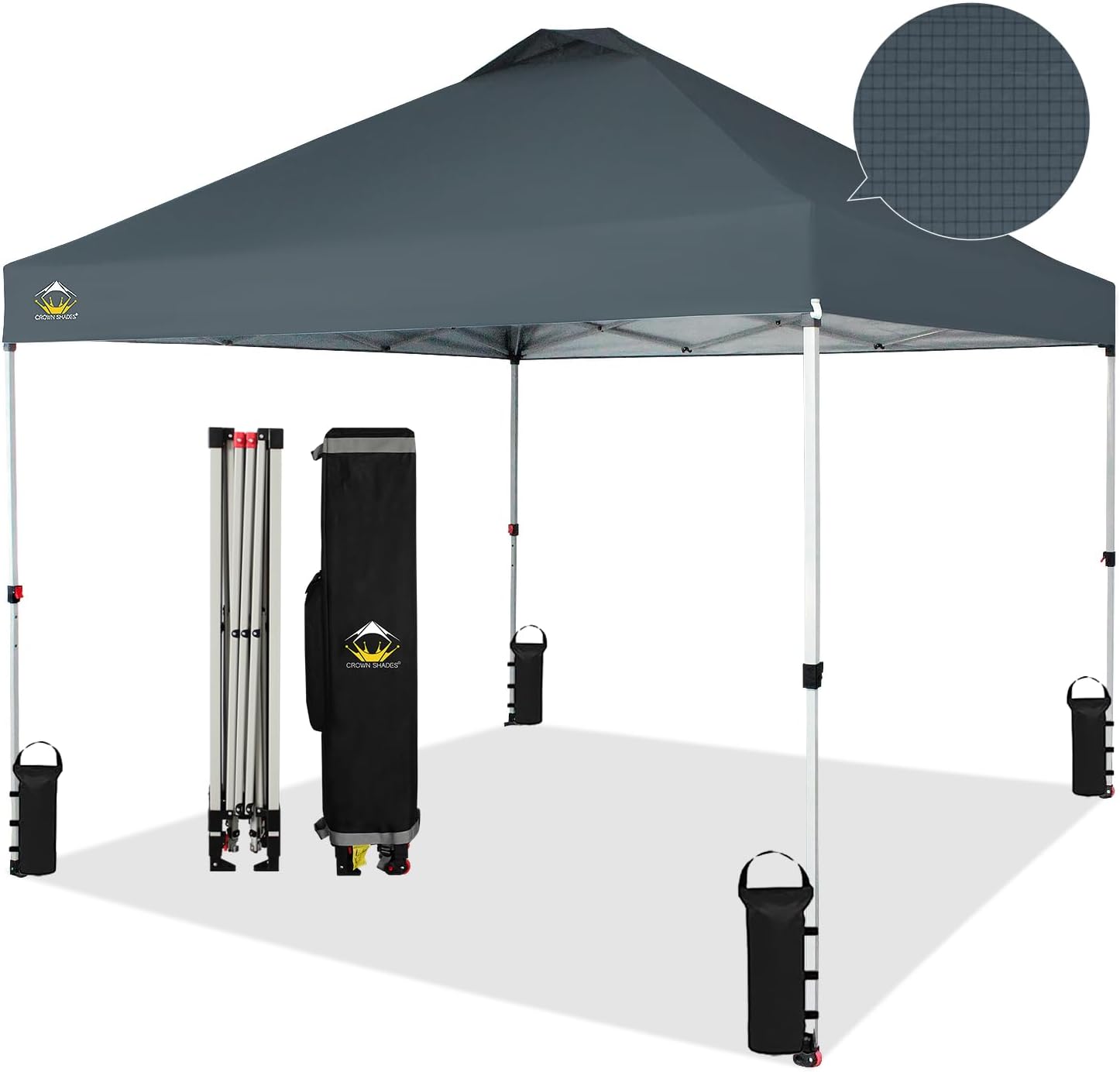 CROWN SHADES - Toldo desplegable de 3.60 x 3.60 metros, toldo patentado de un empuje con bolsa de transporte con ruedas, 8 estacas y 4 cuerdas, negro