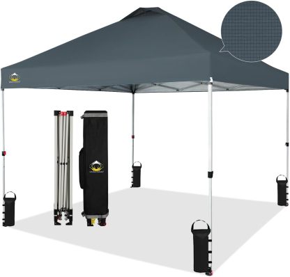 CROWN SHADES - Toldo desplegable de 3.60 x 3.60 metros, toldo patentado de un empuje con bolsa de transporte con ruedas, 8 estacas y 4 cuerdas, negro