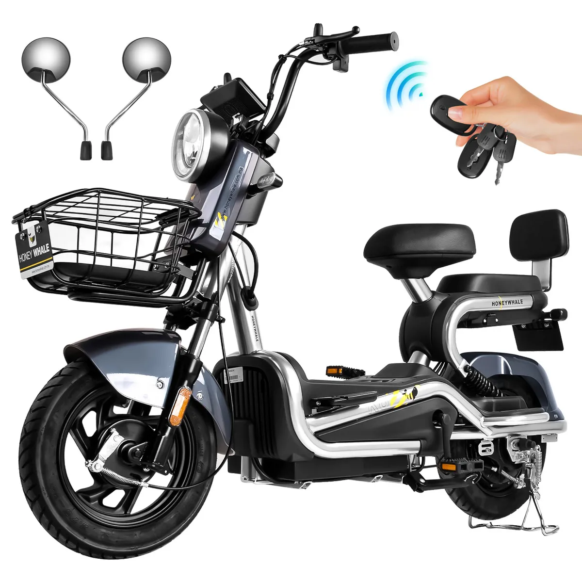 HONEY WHALE KC Bicicleta El&eacute;ctrica 45KM/H-700W-60KM-20AH-(MAX)Velocidad-Potencia-Autonom&iacute;a-Capacidad de la Bater&iacute;a, Moto Bici, Alarma antirrobo, Amortiguaci&oacute;n de doble muelle HONEYWHALE