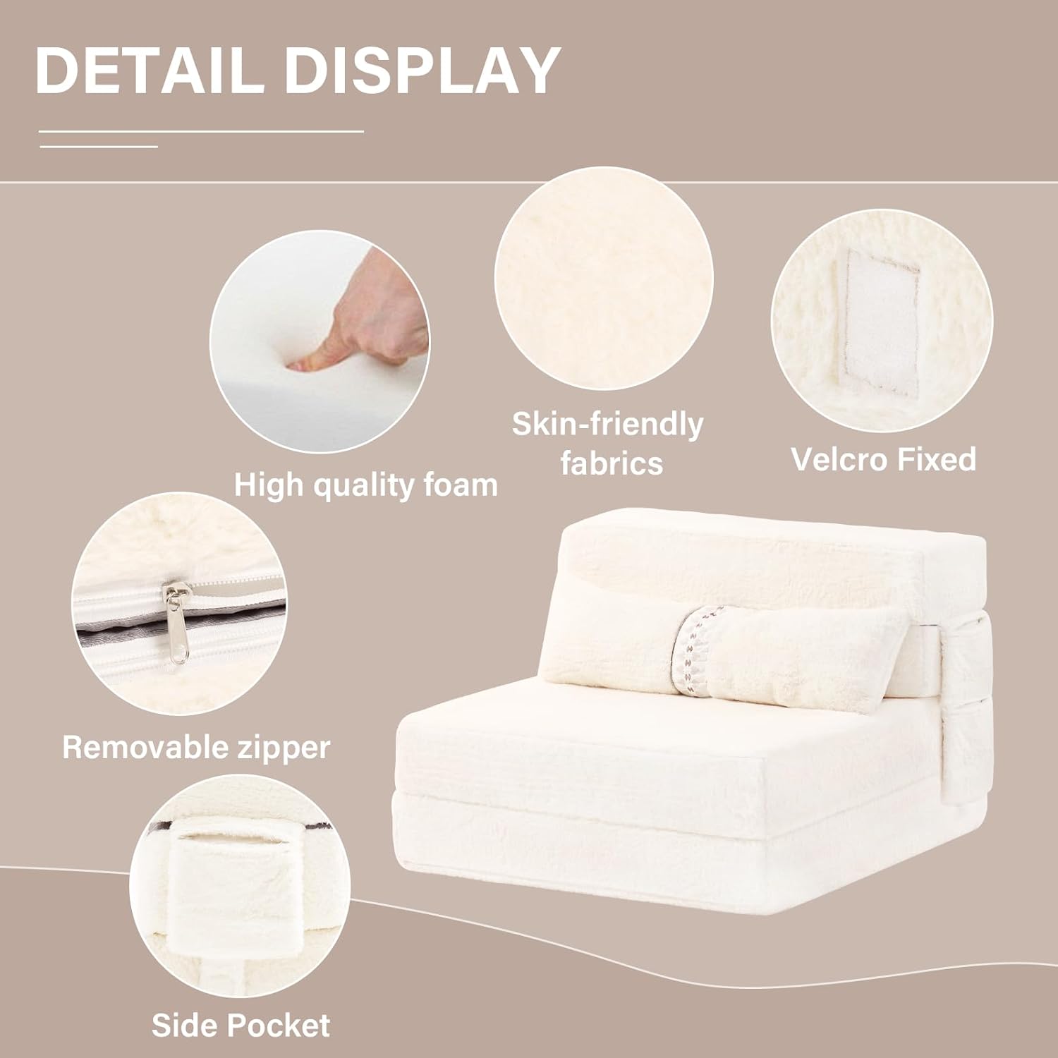 Tiita - Sillón de futón, tamaño individual, sofá cama plegable con almohada, colchón de piso y futón para sala de estar, recámara, uso de invitados, departamento