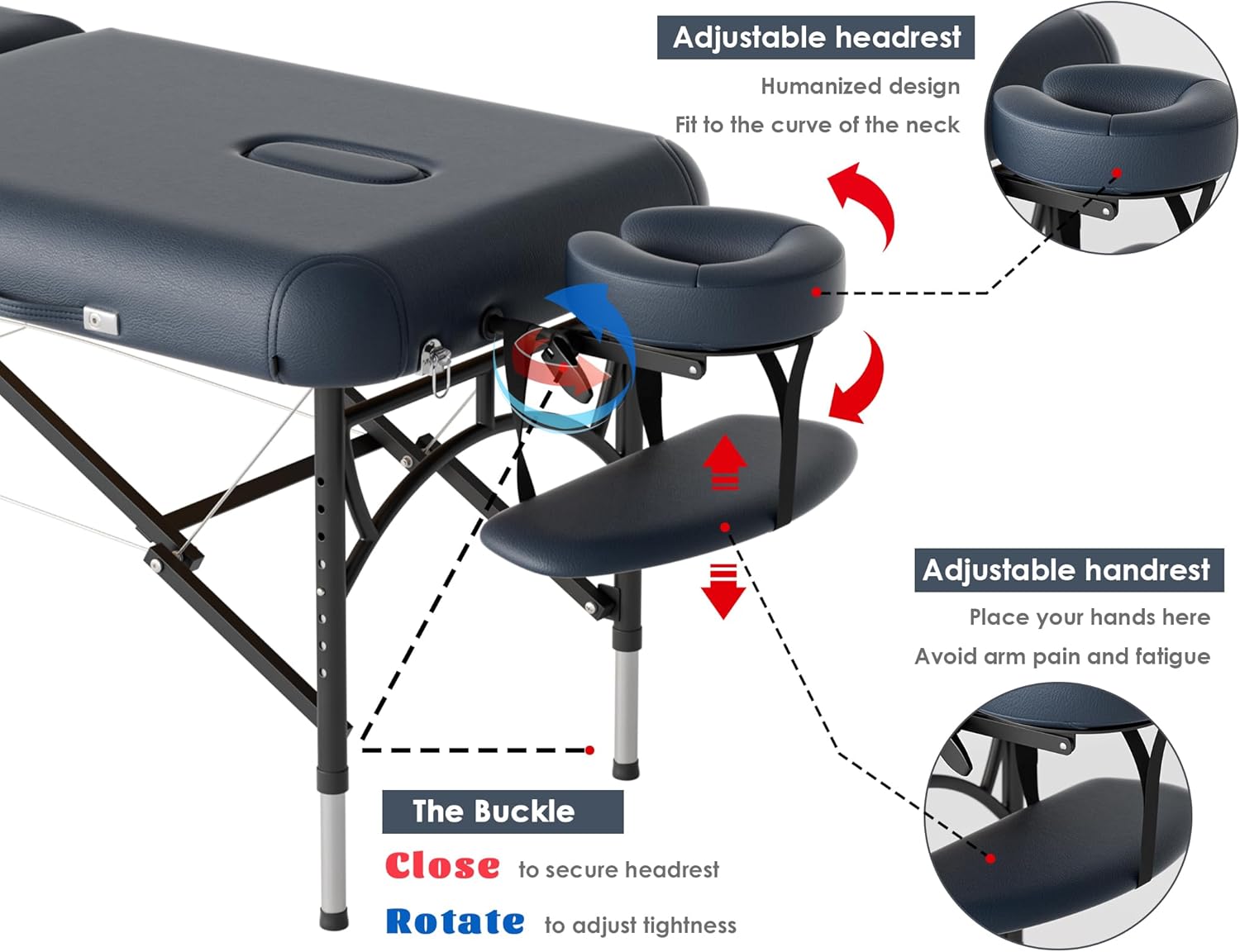 CLORIS - Mesa de masaje profesional de 84 pulgadas, portátil, 2 plegables, ligera, para spa, cama de tatuaje, altura ajustable con bolsa de transporte y pierna de aluminio que soporta hasta 1000