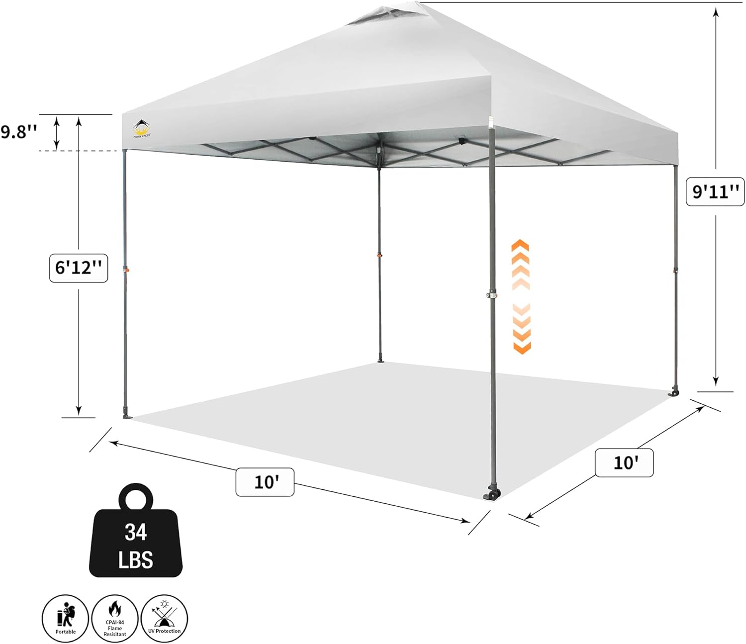 CROWN SHADES - Toldo desplegable de 3.60 x 3.60 metros, toldo patentado de un empuje con bolsa de transporte con ruedas, 8 estacas y 4 cuerdas, negro