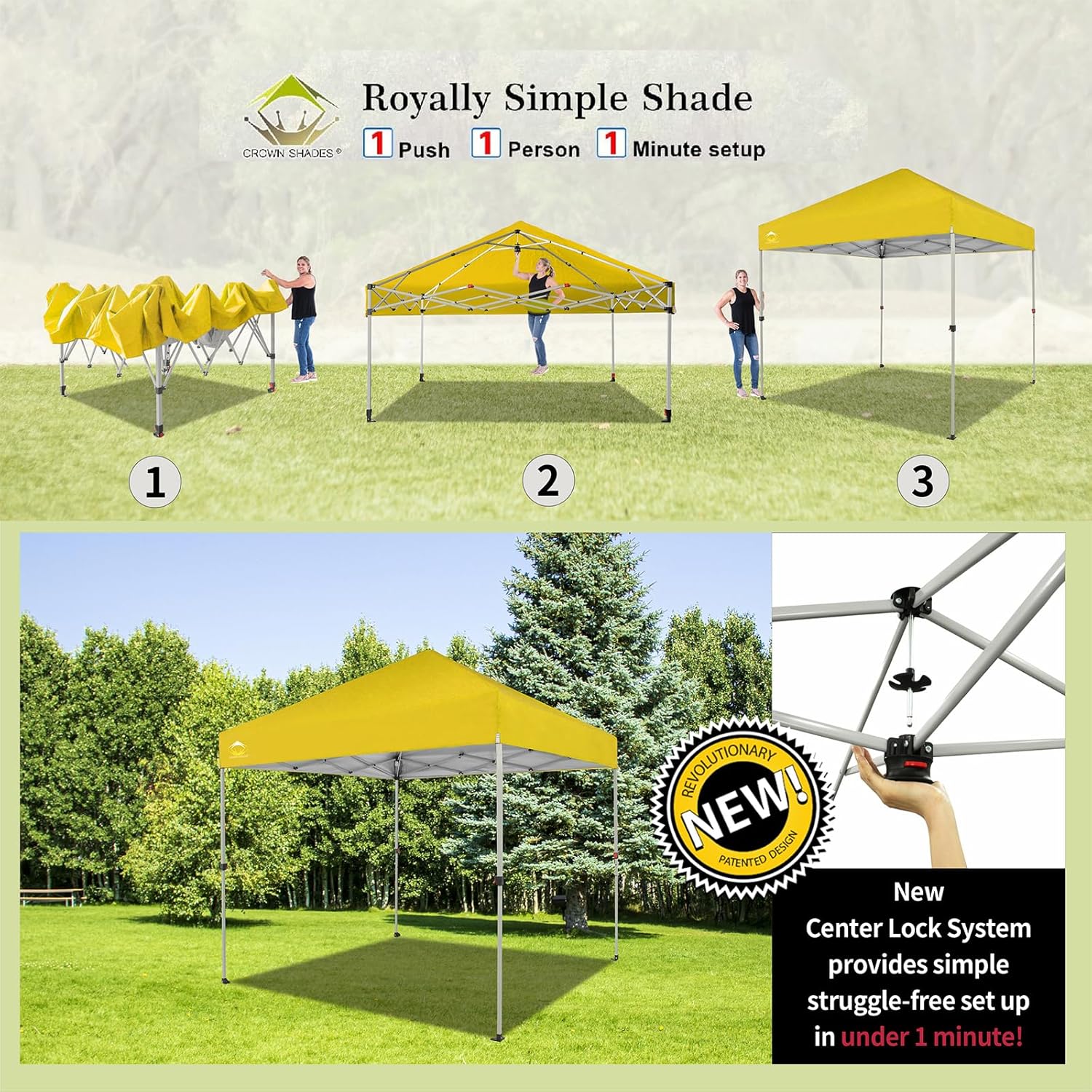 CROWN SHADES - Toldo desplegable de 3.60 x 3.60 metros, toldo patentado de un empuje con bolsa de transporte con ruedas, 8 estacas y 4 cuerdas, negro