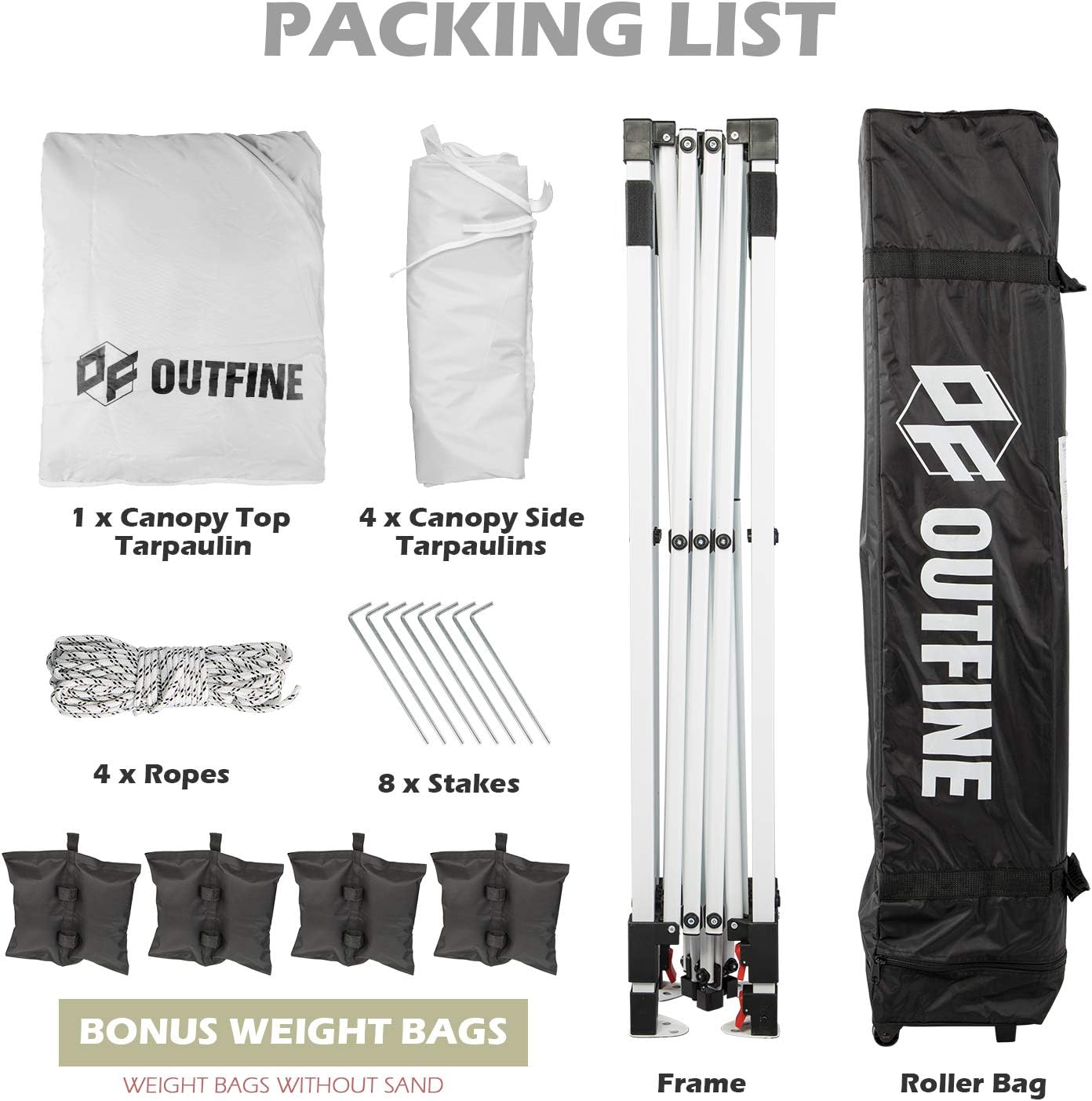 OUTFINE - Toldo desplegable de 10 x 10 pies, para cenador instantáneo, totalmente impermeable, toldos para fiestas al aire última intervensión con 4 paredes laterales extraíbles, estacas x 8, cuerdas x 4 (negro, 10 x 10 pies)