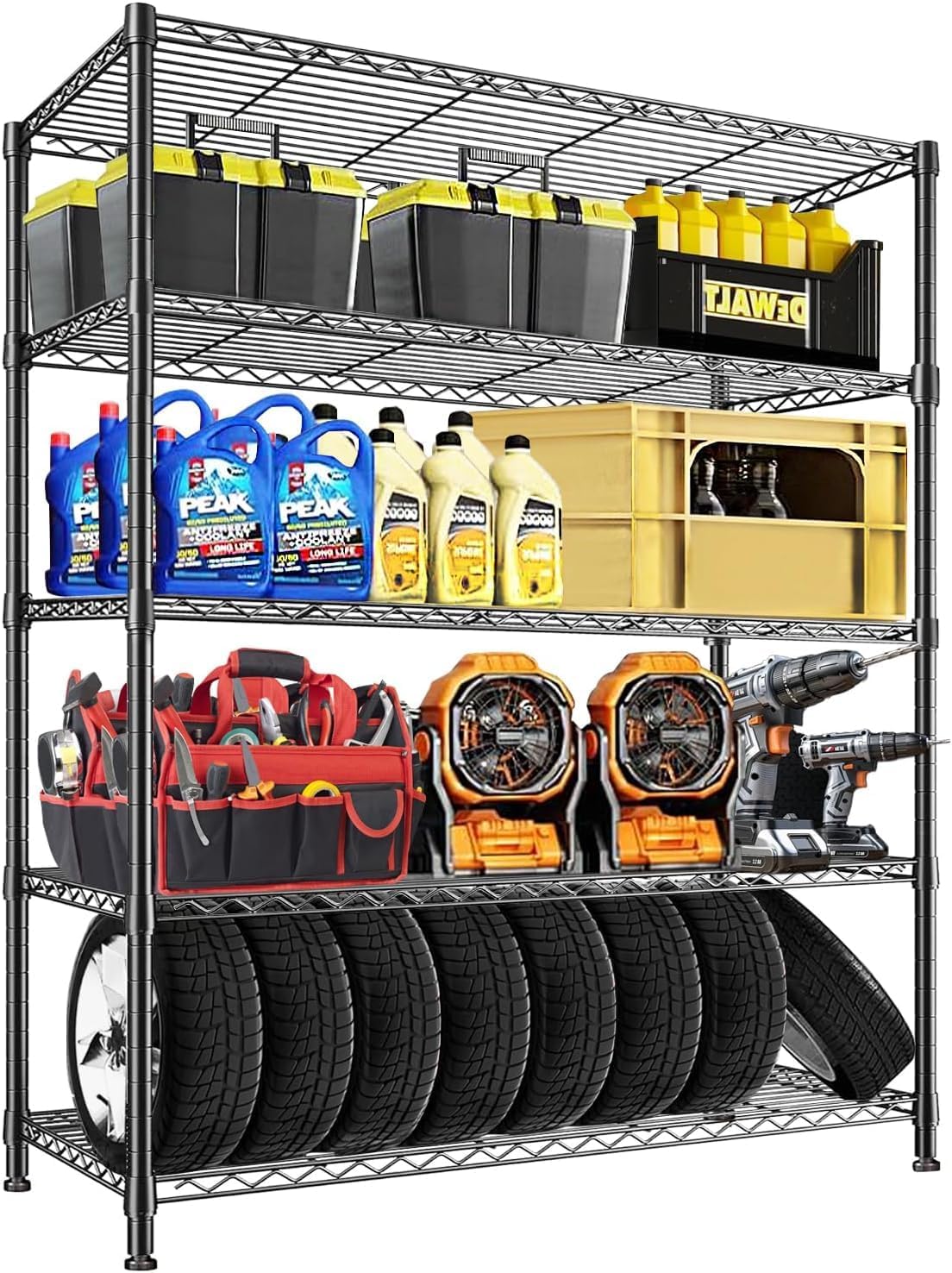 Solerconm Estante de Almacenamiento de Metal de 5 Niveles, Rack Organizador, Gran Capacidad,Uso Rudo, Estante Organizador Ajustable Multiusos,para Cocina,Garaje,Supermercado