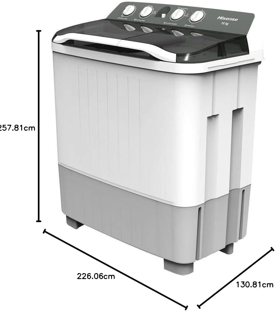Lavadora Automatica Hisense doble tina 13 KG, carga superior, Blanca/Gris, modelo WSA1302P