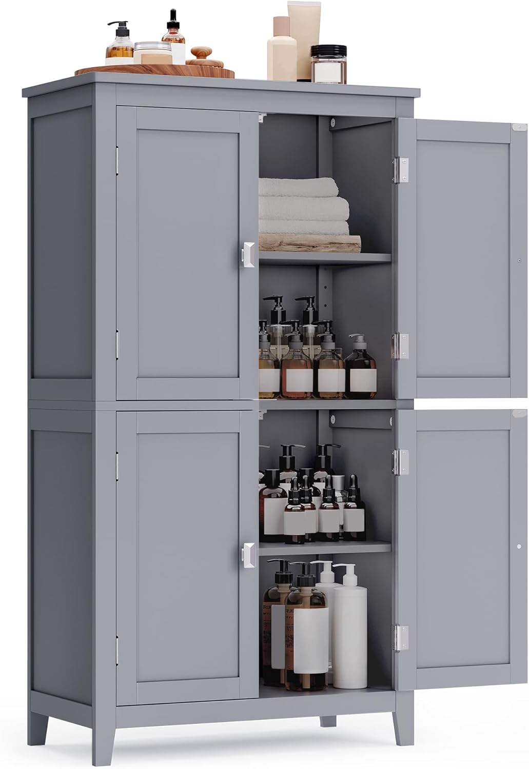 VASAGLE Mueble de Baño, Armario de Baño, Armario de Cocina, con 2 Puertas y 2 Cajones, Estantes Ajustables, 30 x 60 x 110 cm, Gris Paloma MBBC551G02