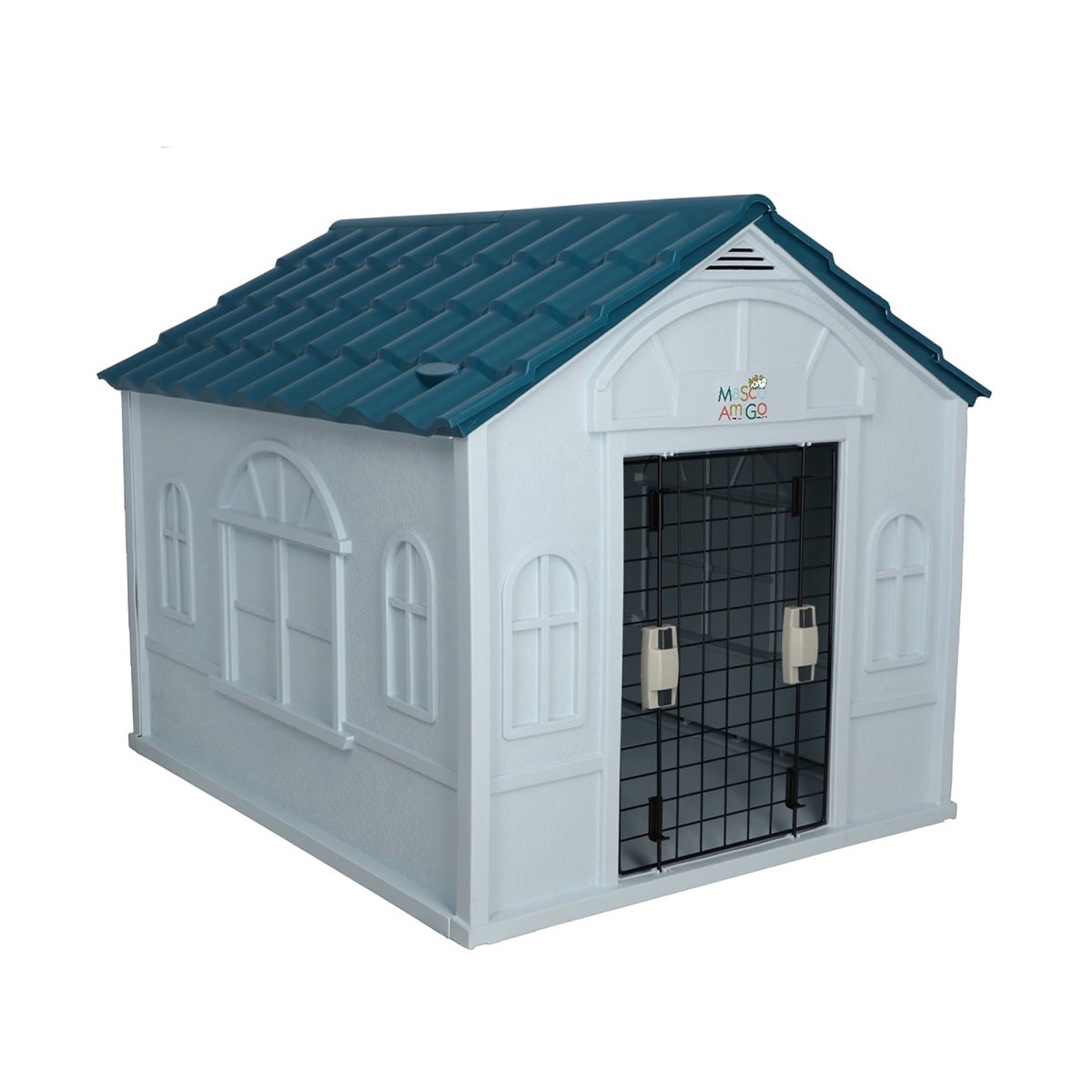 Casa para Perro Grande MascoAmigo con Puerta Metálica-Térmica- de plástico 98x82x84 cm Azul