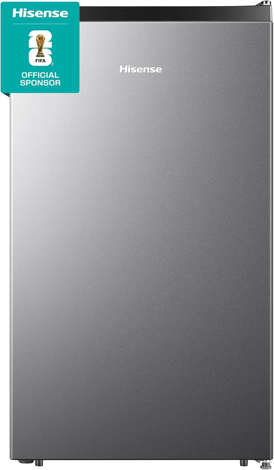 Hisense RR33D6AGX1- Frigobar,3.3 pies cúbicos,Termostato ajustable,Congelador independiente,Estantes para botellas de 2 litros,48x45x84cm(AnchoxLargoxAlto),Gris