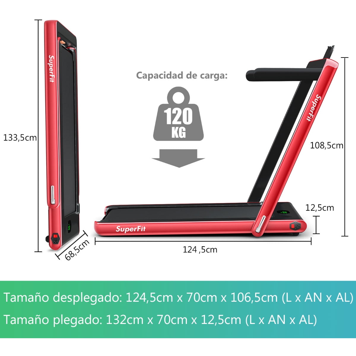 Costway Caminadora Plegable 2 en 1 Eléctrica Portátil 2,25 HP 12 Km/h con Altavoz Bluetooth Mando Pantalla LED App Control para Casa Rojo Costway Modern