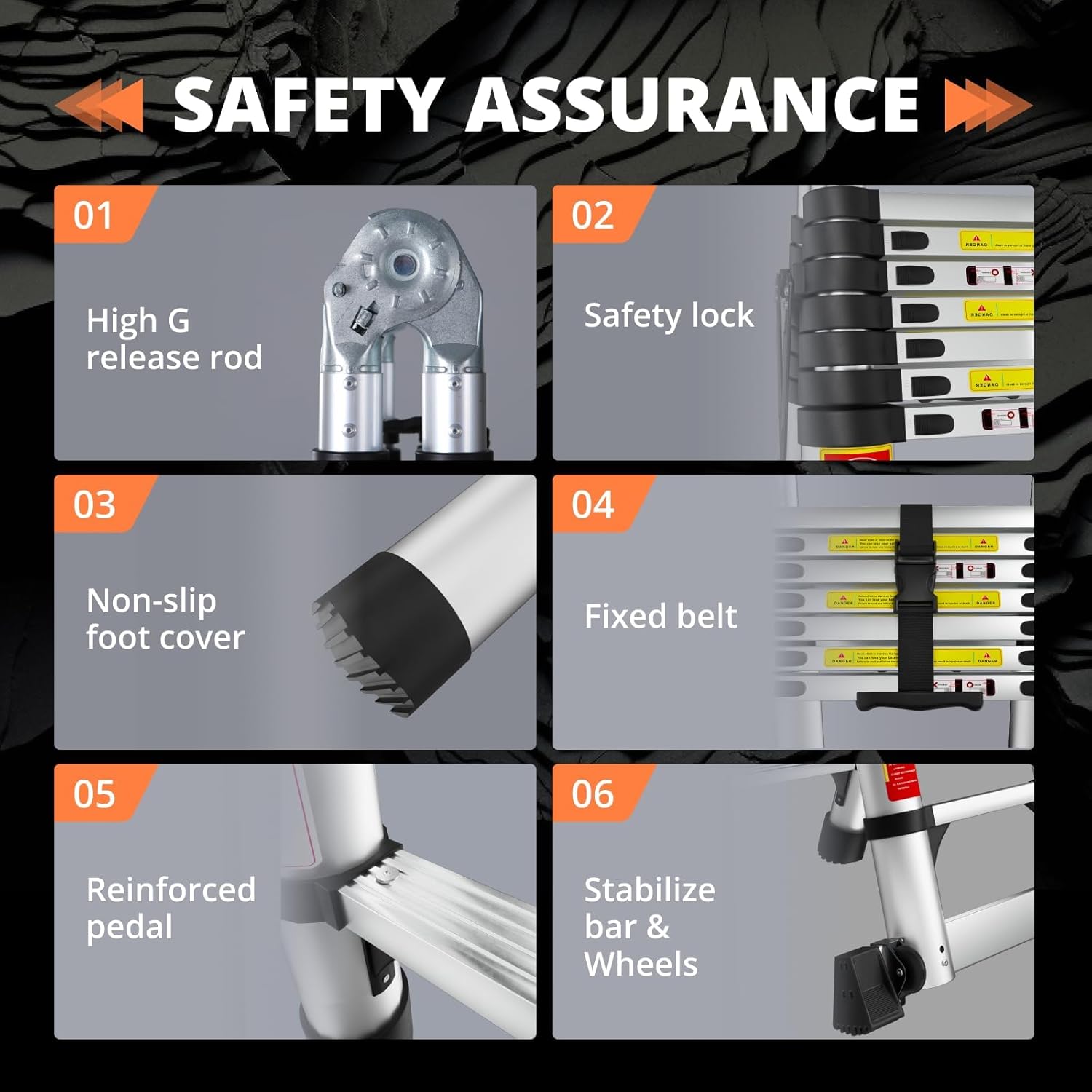 EvaStar - Escalera telescópica con marco A, escaleras telescópicas de aluminio ligeras con estabilizadores triangulares, barra estabilizadora y ruedas, escalera de extensión de capacidad de 350 libras
