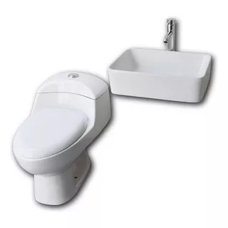 Esatto® Paquete Sanitario Y Lavabo Llave Gratis Wc-002 Rondo Incluye Wc Ecológico One-piece Ovalin Redondo Y Monomando