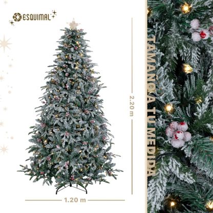 ESQUIMAL Árbol de Navidad Nevado con Luces LED 8 Modos de Iluminación + Estrella + Piñas + Bayas Rojas (1.80 m)