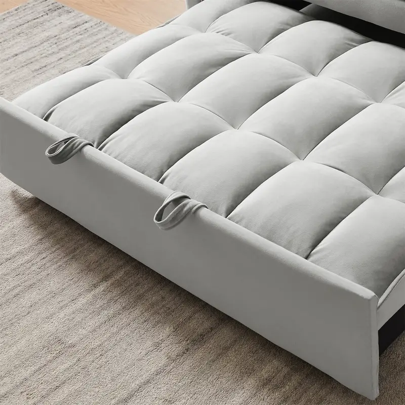Sofá convertible de terciopelo 3 en 1, mejora de la versión anterior, con colchón plegable, respaldo inclinable, cojines y bolsillos para dormir, ideal para dormitorio,   y apartamento, cubierta de sofá en   y gris detalles 4