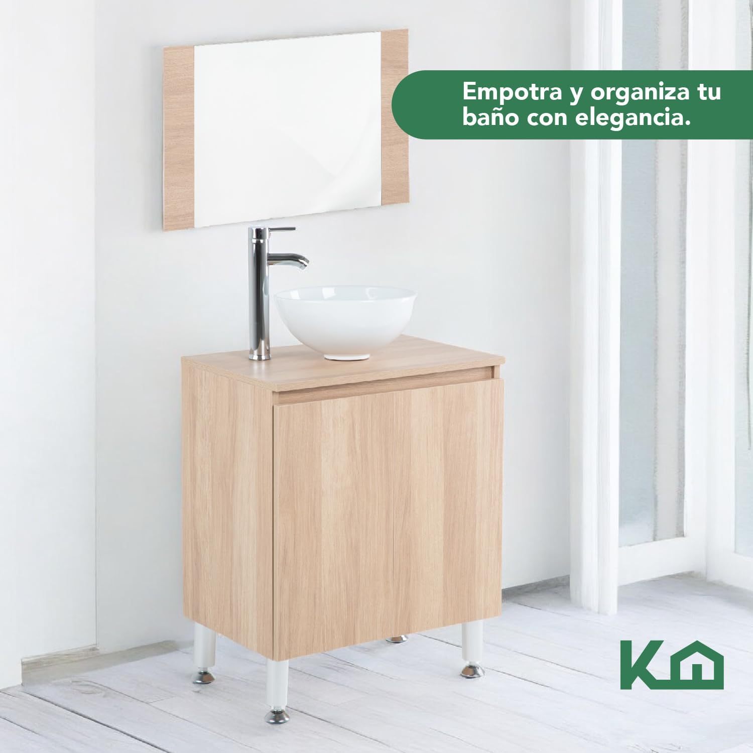 Kingshouse | Gabinete para Baño con Ovalín y Monomando – Mueble de Baño Lavamanos con 2 Cajones – Lavabo – Gabiente Organizador - Color Gris Mate – Fibra de Madera MDF – Lavamanos De Cerámica