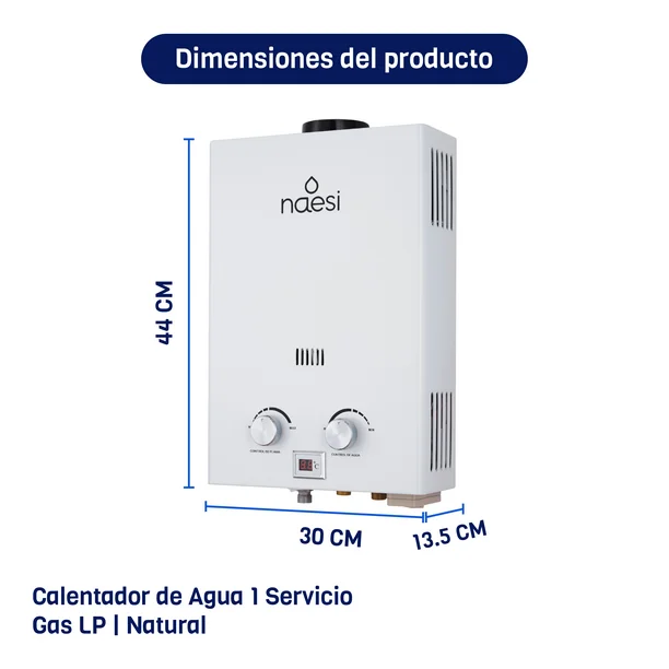 Calentador de Agua de Paso Naesi AN201 6 Litros Uso Exclusivo para Gas LP