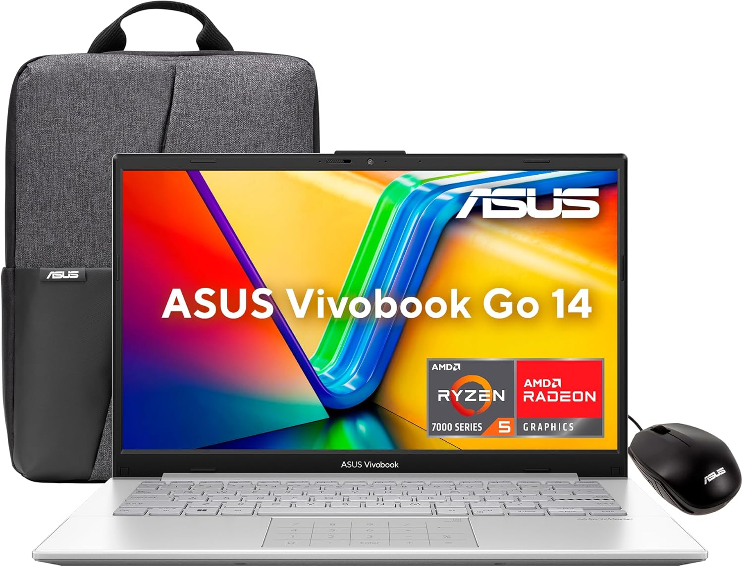 ASUS Laptop Vivobook Go 14/E1404FA-NK480W/AMD Ryzen 5-7520U 4 núcleos/8GB RAM/512GB SSD/Plata/Windows 11/Mouse y Mochila/Teclado en Español(Grantía y Servicio en México)